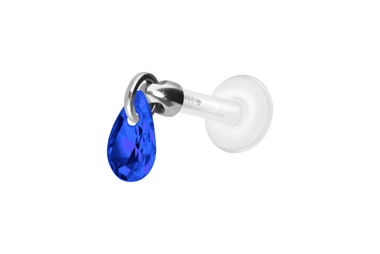 PTFE Labret Piercing mit Innengewinde + Titan-Aufsatz KRISTALLTROPFEN